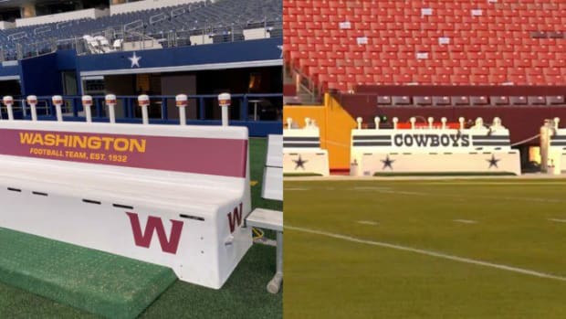 Left to Right: Washington Football Team benches, Dallas Cowboys benches
